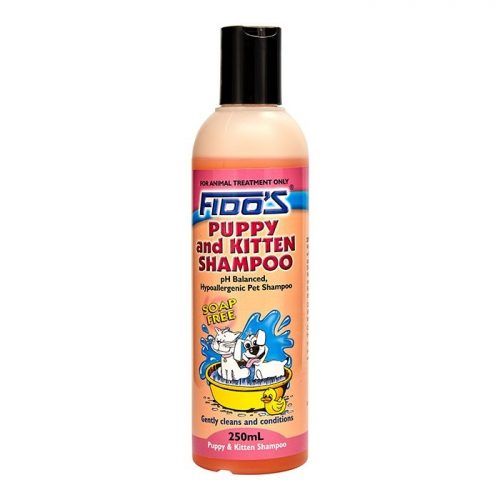 Fido’s Puppy and Kitten Shampoo is a soap-free, PH balanced and hypoallergenic formulation for use on puppies, kittens and small domestic pets.